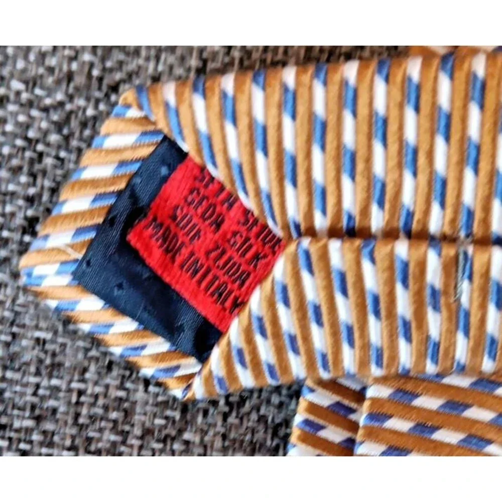 Tie 70s 80s 90s Y2K Mens Fuchiano Visconti Silk Brown Gray Ivory 4 Wide 58 Long